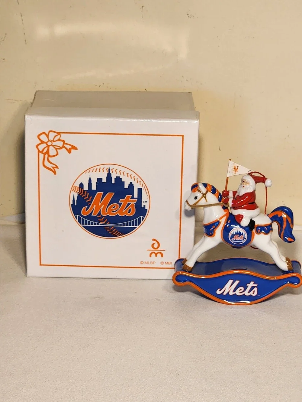 2007 Danbury Mint New York Mets Rocking Horse Santa Christmas Ornament In Box